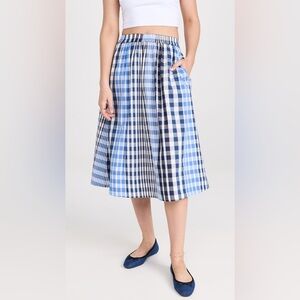 Alex Mill Pull On Skirt size S Gingham/Madras/Plaid Blue/White NWT
